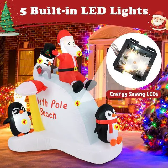 Alt view image 7 of 7 - SlickBlue 6 Feet Christmas Inflatable with Blow up Penguins and Santa Decoration