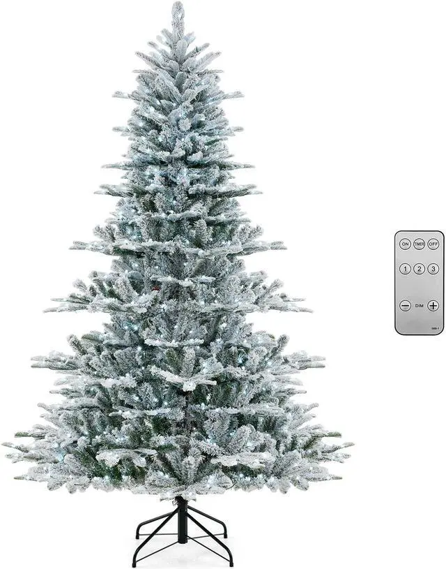 Main image of SlickBlue 7 Feet Snow Flocked Artificial Christmas Tree with Cool White LED Lights