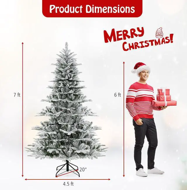 Alt view image 4 of 7 - SlickBlue 7 Feet Snow Flocked Artificial Christmas Tree with Cool White LED Lights