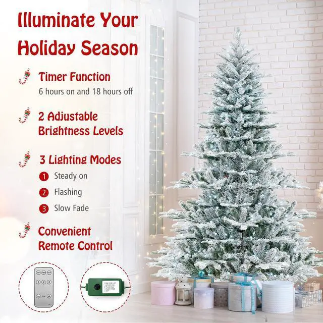 Alt view image 7 of 7 - SlickBlue 7 Feet Snow Flocked Artificial Christmas Tree with Cool White LED Lights