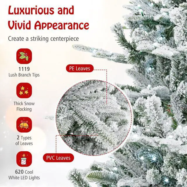 Alt view image 6 of 7 - SlickBlue 7 Feet Snow Flocked Artificial Christmas Tree with Cool White LED Lights