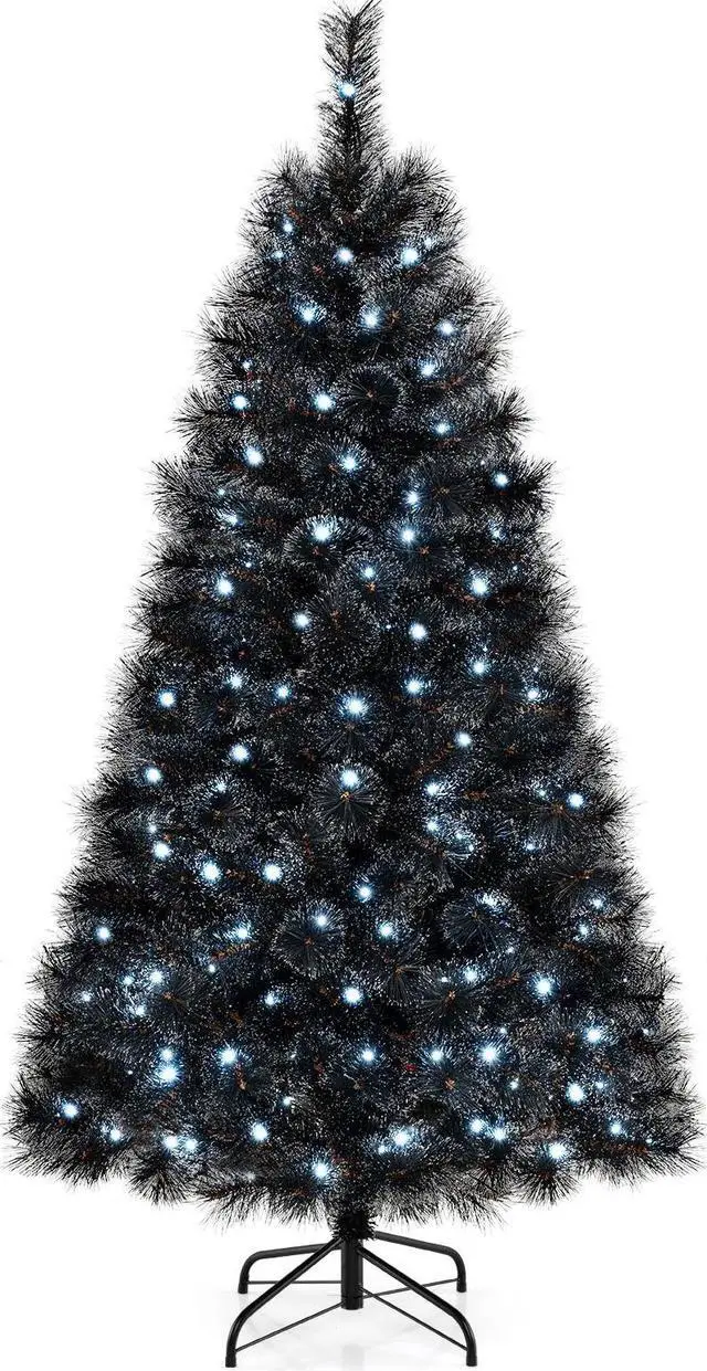 Main image of SlickBlue 6 Feet Black Artificial Halloween Christmas Tree with PVC Branch Tips and 450 Cool White LED Lights-S