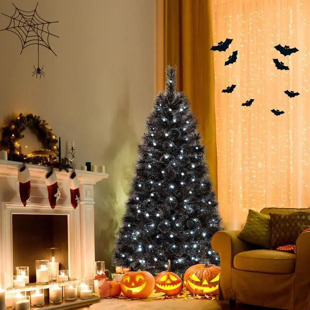 Alt view image 3 of 7 - SlickBlue 6 Feet Black Artificial Halloween Christmas Tree with PVC Branch Tips and 450 Cool White LED Lights-S