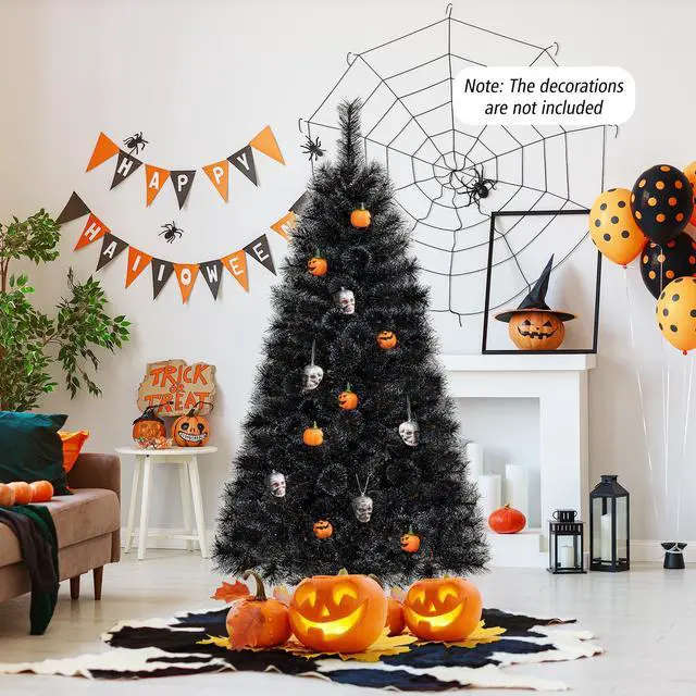 Alt view image 2 of 7 - SlickBlue 6 Feet Black Artificial Halloween Christmas Tree with PVC Branch Tips and 450 Cool White LED Lights-S