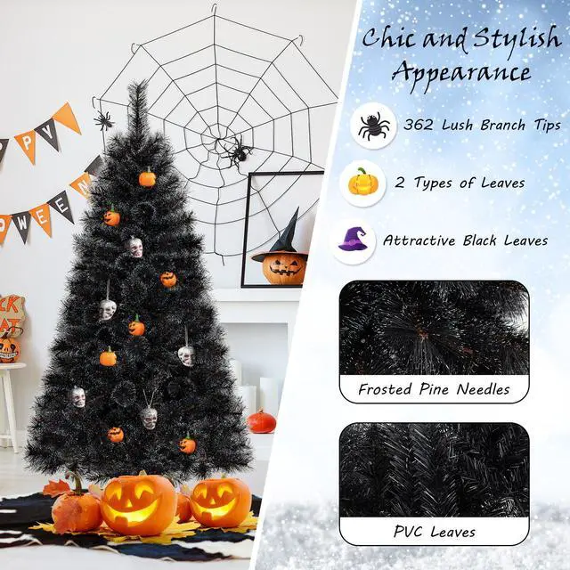 Alt view image 6 of 7 - SlickBlue 6 Feet Black Artificial Halloween Christmas Tree with PVC Branch Tips and 450 Cool White LED Lights-S