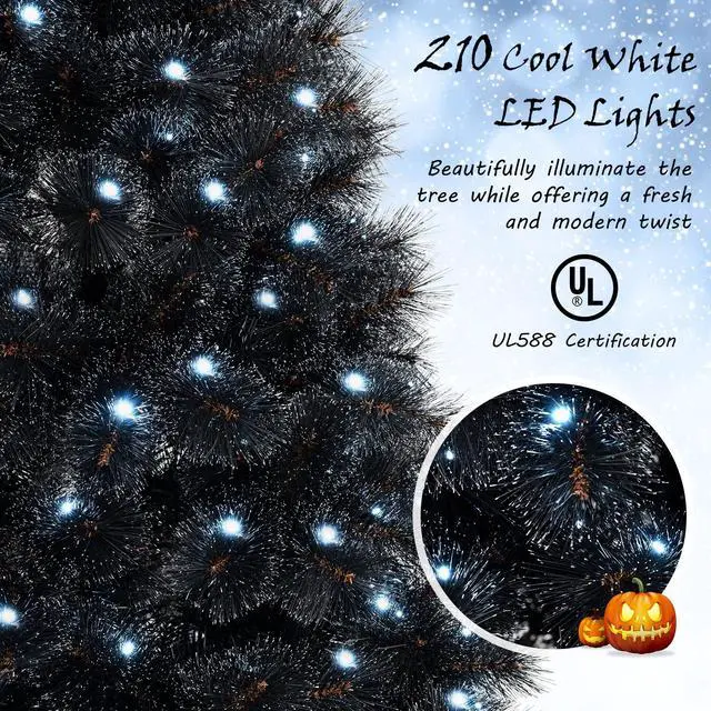 Alt view image 7 of 7 - SlickBlue 6 Feet Black Artificial Halloween Christmas Tree with PVC Branch Tips and 450 Cool White LED Lights-S