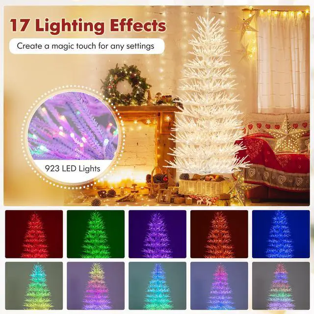 Alt view image 6 of 7 - SlickBlue 7 FT Artificial Pre-lit Christmas Tree Hinged Xmas Tree with 820 Coral-like Branch Tips