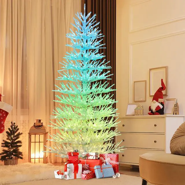 Alt view image 2 of 7 - SlickBlue 7 FT Artificial Pre-lit Christmas Tree Hinged Xmas Tree with 820 Coral-like Branch Tips