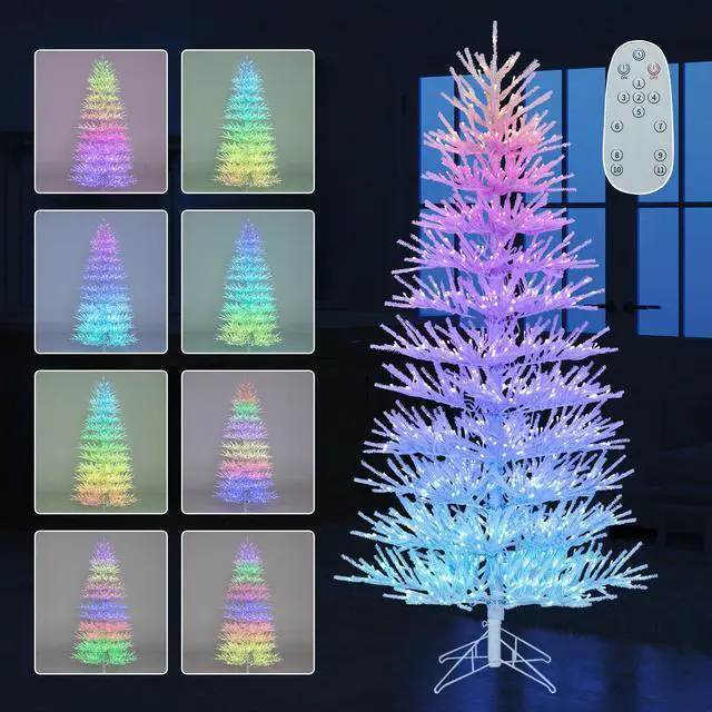 Alt view image 7 of 7 - SlickBlue 7 FT Artificial Pre-lit Christmas Tree Hinged Xmas Tree with 820 Coral-like Branch Tips