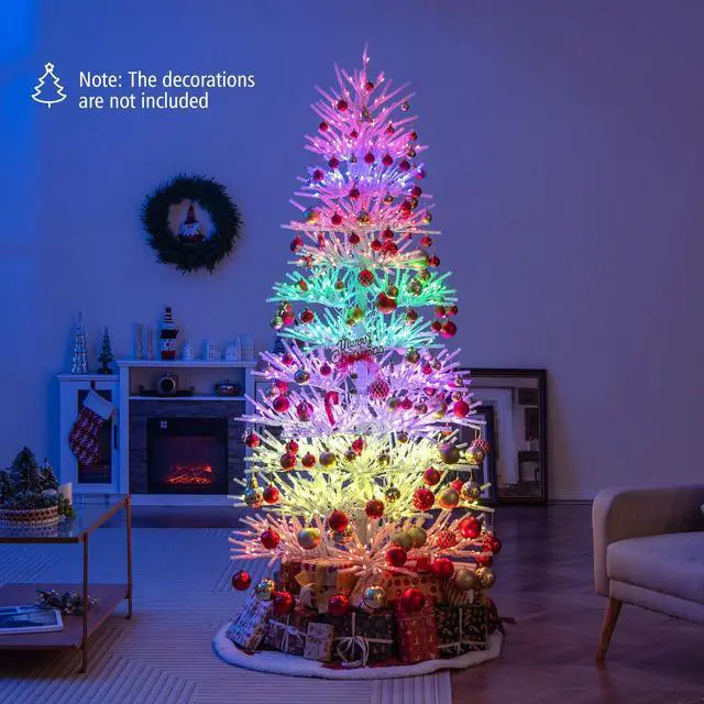 Alt view image 5 of 7 - SlickBlue 7 FT Artificial Pre-lit Christmas Tree Hinged Xmas Tree with 820 Coral-like Branch Tips