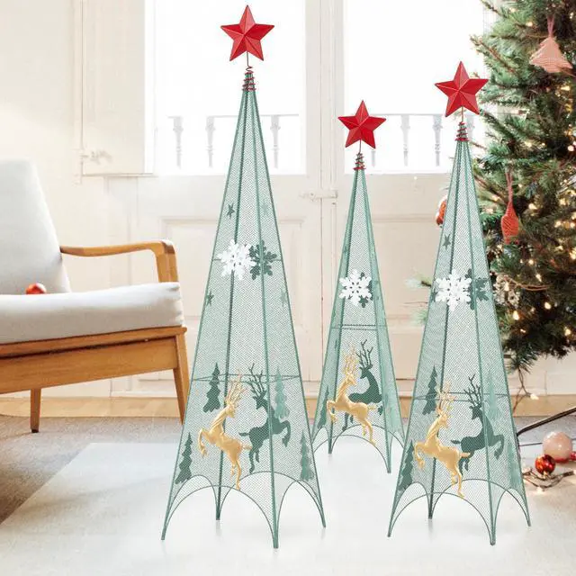 Alt view image 3 of 7 - SlickBlue 3/3.5/4 Feet Set of 3 Tower Shaped Christmas Trees with Removable Star Toppers
