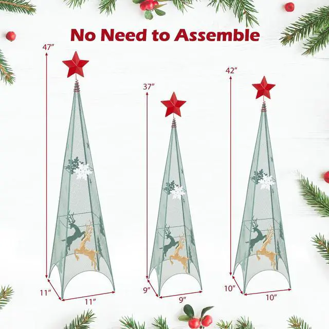 Alt view image 4 of 7 - SlickBlue 3/3.5/4 Feet Set of 3 Tower Shaped Christmas Trees with Removable Star Toppers