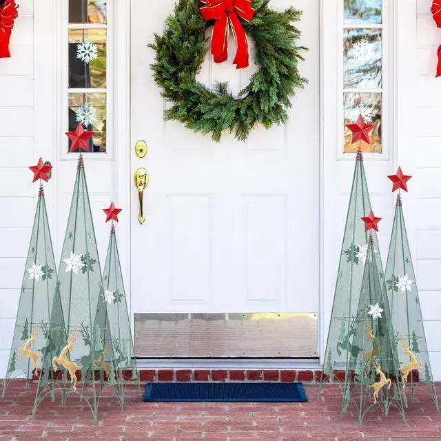 Alt view image 5 of 7 - SlickBlue 3/3.5/4 Feet Set of 3 Tower Shaped Christmas Trees with Removable Star Toppers