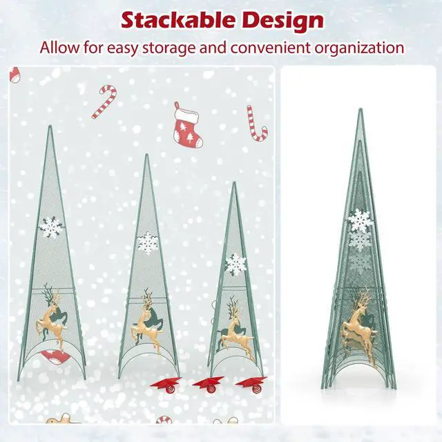 Alt view image 7 of 7 - SlickBlue 3/3.5/4 Feet Set of 3 Tower Shaped Christmas Trees with Removable Star Toppers