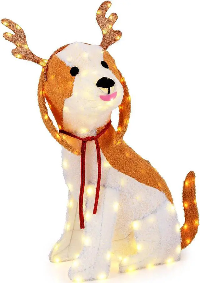 Main image of SlickBlue Lighted Christmas Dog with LED Lights Ground Stakes and Cable Tiers