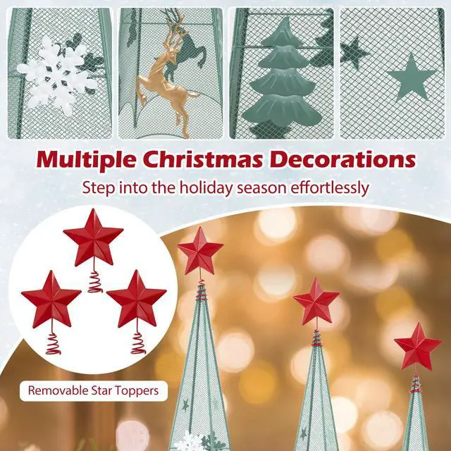Alt view image 6 of 7 - SlickBlue 3/3.5/4 Feet Set of 3 Tower Shaped Christmas Trees with Removable Star Toppers