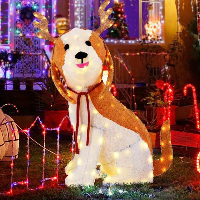Alt view image 5 of 7 - SlickBlue Lighted Christmas Dog with LED Lights Ground Stakes and Cable Tiers