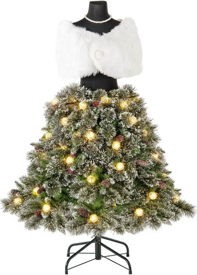 Main image of SlickBlue Pre-lit Mannequin Artificial Christmas Tree Hinged Dress Form Xmas Tree with 465 Branch Tips