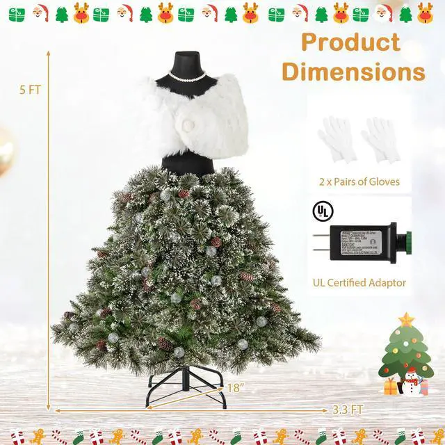 Alt view image 5 of 7 - SlickBlue Pre-lit Mannequin Artificial Christmas Tree Hinged Dress Form Xmas Tree with 465 Branch Tips