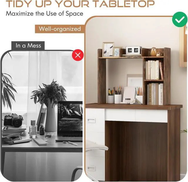 Alt view image 7 of 7 - SlickBlue 3-Tier Multipurpose Desk Bookshelf with 4 Shelves