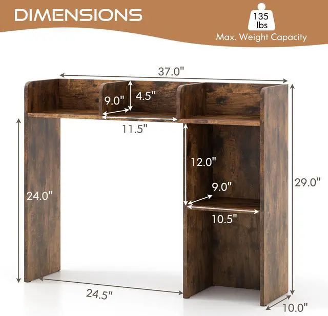 Alt view image 5 of 7 - SlickBlue 3-Tier Multipurpose Desk Bookshelf with 4 Shelves