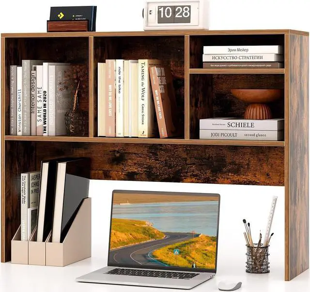 Alt view image 2 of 7 - SlickBlue Computer Desktop Bookcase with 4 Cubbies and Open Back Compartment