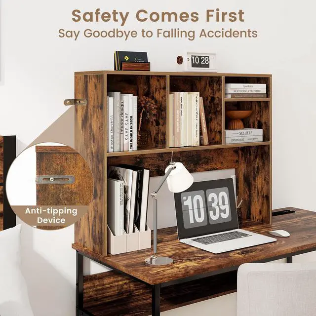 Alt view image 7 of 7 - SlickBlue Computer Desktop Bookcase with 4 Cubbies and Open Back Compartment