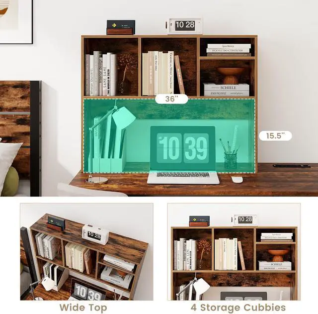 Alt view image 6 of 7 - SlickBlue Computer Desktop Bookcase with 4 Cubbies and Open Back Compartment