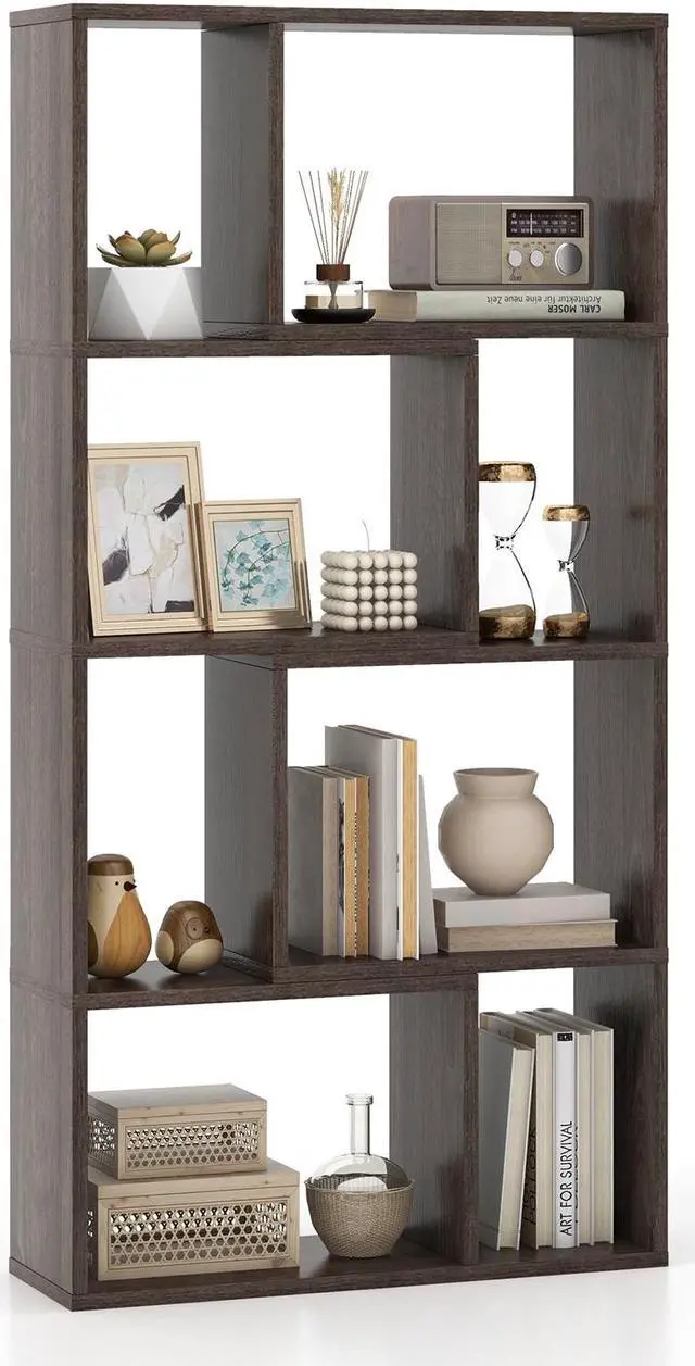 Alt view image 2 of 7 - SlickBlue 4-Tier Geometric Bookshelf with 8 Cubes for Living Room Bedroom