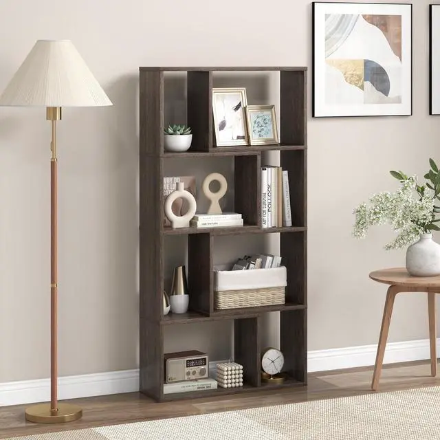 Alt view image 3 of 7 - SlickBlue 4-Tier Geometric Bookshelf with 8 Cubes for Living Room Bedroom