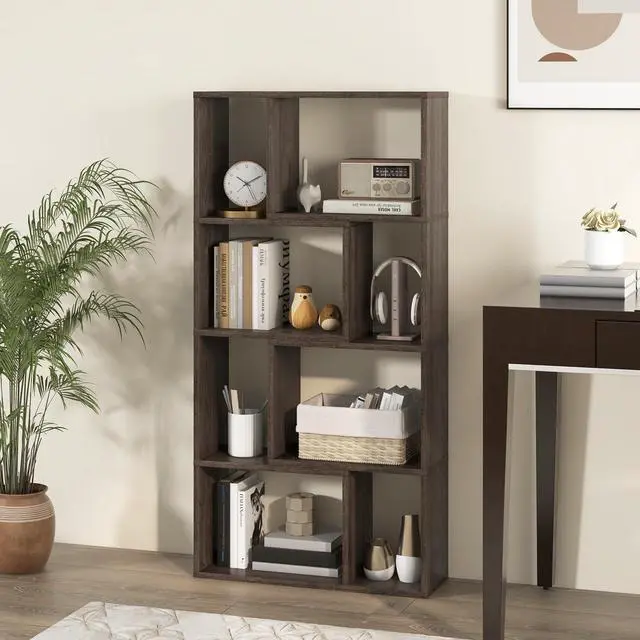 Alt view image 7 of 7 - SlickBlue 4-Tier Geometric Bookshelf with 8 Cubes for Living Room Bedroom