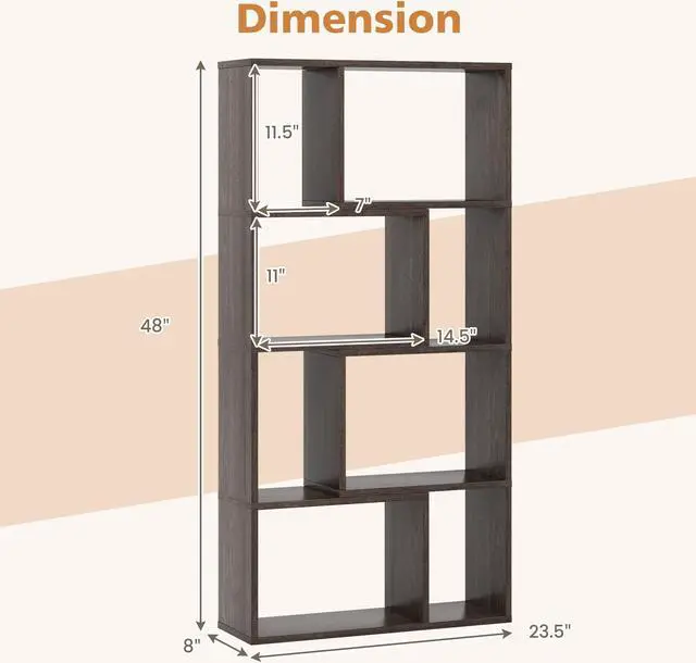 Alt view image 5 of 7 - SlickBlue 4-Tier Geometric Bookshelf with 8 Cubes for Living Room Bedroom