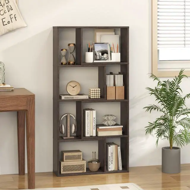 Alt view image 6 of 7 - SlickBlue 4-Tier Geometric Bookshelf with 8 Cubes for Living Room Bedroom