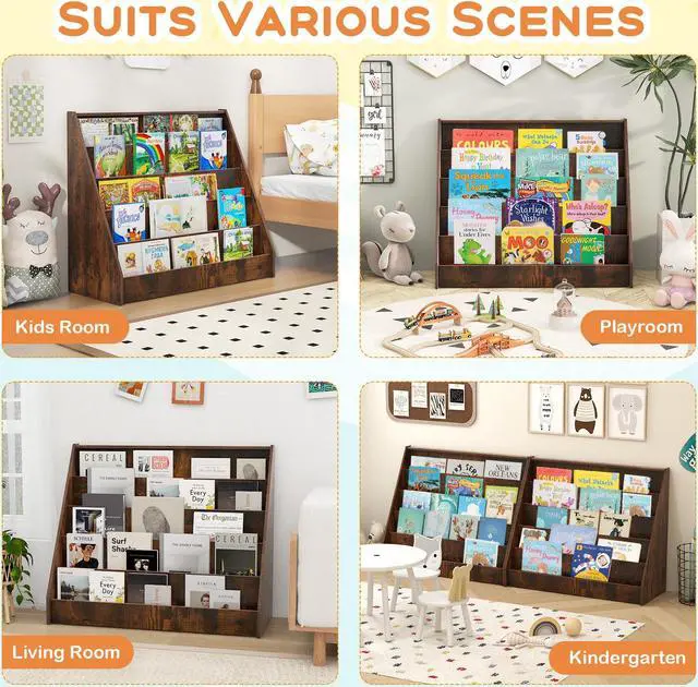 Alt view image 6 of 7 - SlickBlue 5-Tier Kids Bookshelf with Deep Compartments and Stable Baby Book Case