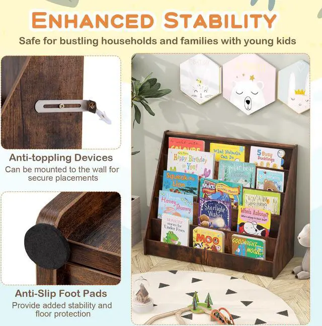 Alt view image 7 of 7 - SlickBlue 5-Tier Kids Bookshelf with Deep Compartments and Stable Baby Book Case