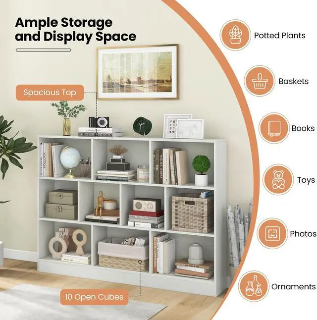 Alt view image 7 of 7 - SlickBlue 41 inches Wooden Toy Storage Organizer with 10 Cubes for Classroom Daycare Nursery Kindergarten