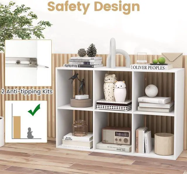 Alt view image 7 of 7 - SlickBlue 6 Cube Bookshelf with Back Guardrail for Living Room Bedroom