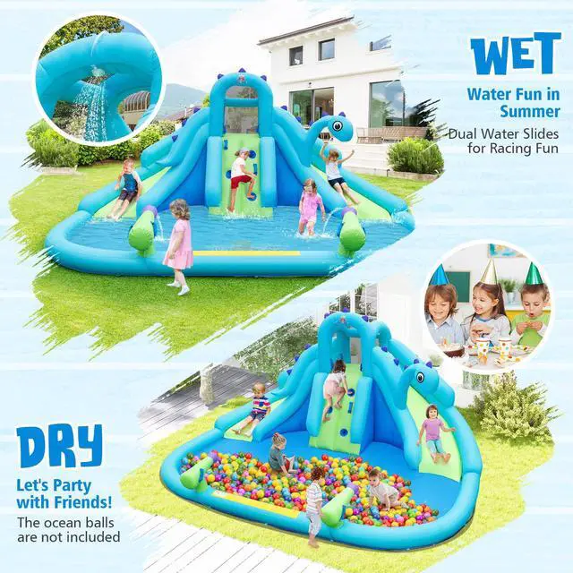 Alt view image 6 of 7 - SlickBlue Inflatable Water Slide with Dual Slides and Large Splash Pool (Without Blower)