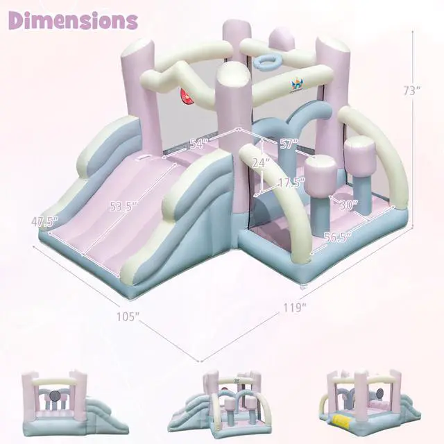 Alt view image 5 of 7 - SlickBlue Kids Bounce House with Slide and 2 Boxing Columns for Party with 480W Blower
