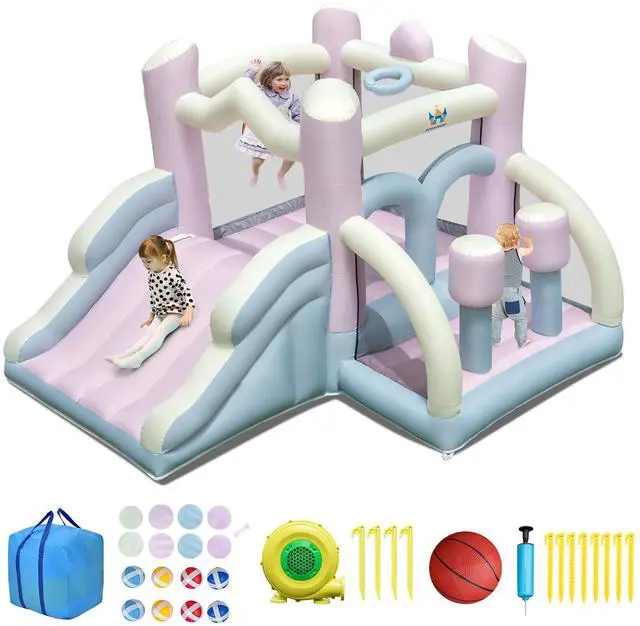 Alt view image 4 of 7 - SlickBlue Kids Bounce House with Slide and 2 Boxing Columns for Party with 480W Blower