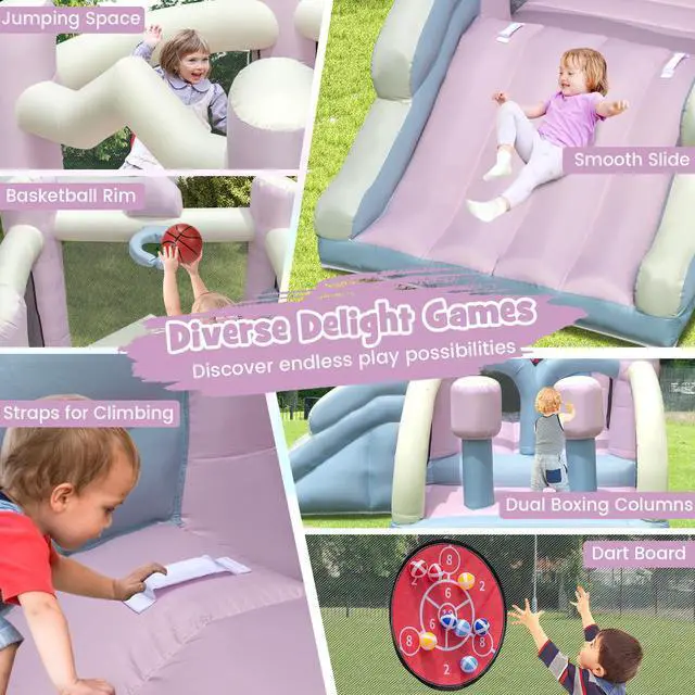 Alt view image 7 of 7 - SlickBlue Kids Bounce House with Slide and 2 Boxing Columns for Party with 480W Blower