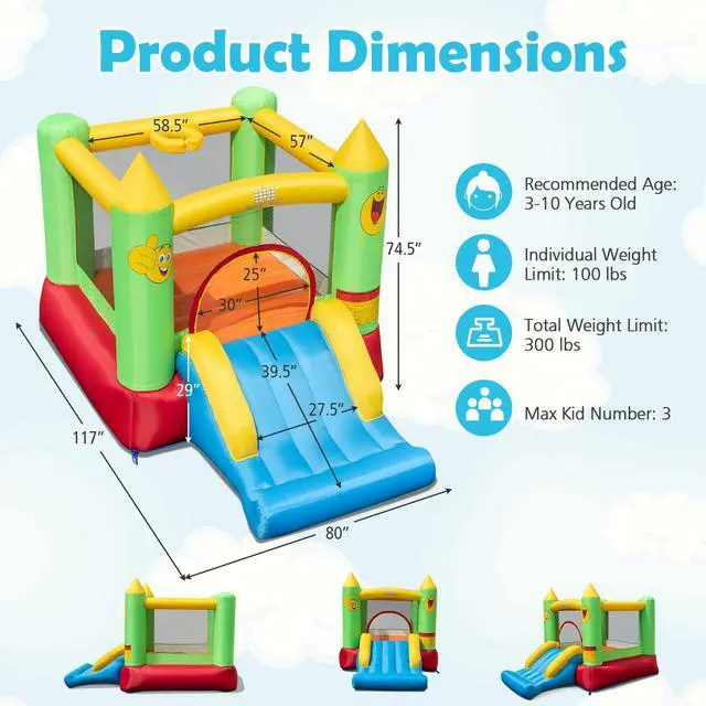 Alt view image 4 of 7 - SlickBlue Inflatable Bounce House Kids Blow-up Bouncer with Slide with 480W Blower