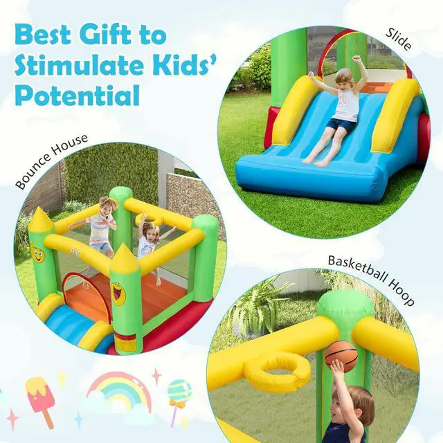 Alt view image 6 of 7 - SlickBlue Inflatable Bounce House Kids Blow-up Bouncer with Slide with 480W Blower