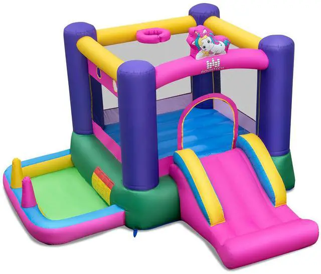 Alt view image 3 of 7 - SlickBlue 6-in-1 Bouncy Castle Inflatable Bounce House with Slide and Ball Pit with 480W Blower
