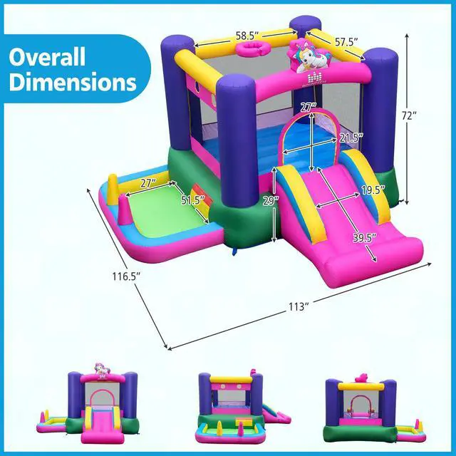 Alt view image 4 of 7 - SlickBlue 6-in-1 Bouncy Castle Inflatable Bounce House with Slide and Ball Pit with 480W Blower