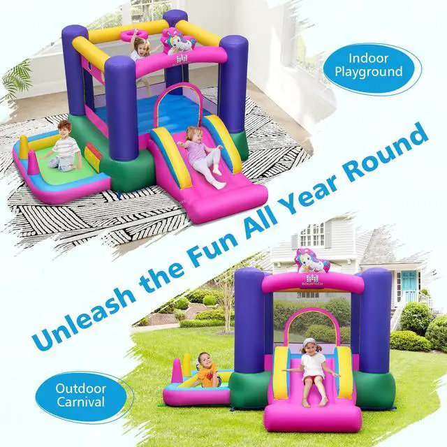 Alt view image 5 of 7 - SlickBlue 6-in-1 Bouncy Castle Inflatable Bounce House with Slide and Ball Pit with 480W Blower