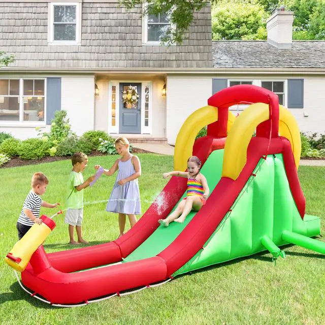 Alt view image 2 of 7 - SlickBlue Inflatable Water Slide Bounce House with Climbing Wall and Jumper with 380W Blower