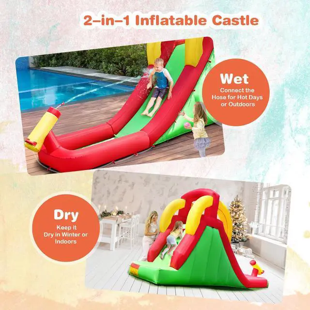 Alt view image 6 of 7 - SlickBlue Inflatable Water Slide Bounce House with Climbing Wall and Jumper with 380W Blower