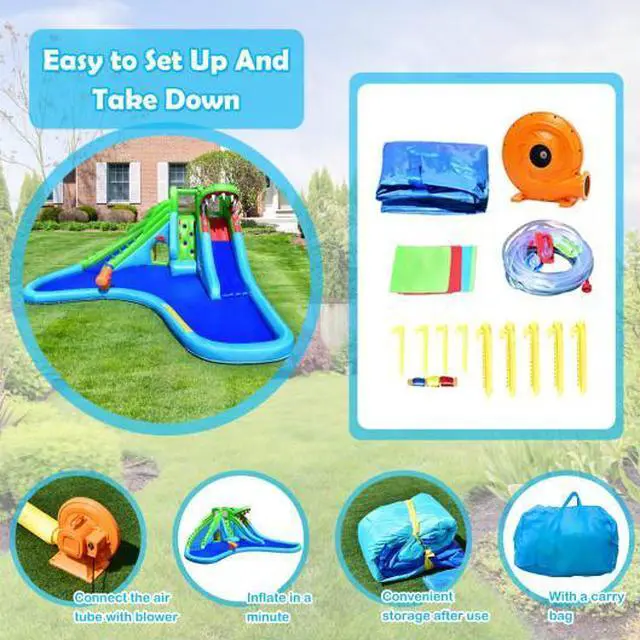 Alt view image 2 of 2 - SlickBlue Inflatable Crocodile Water Slide Climbing Wall Bounce House with 780W Blower