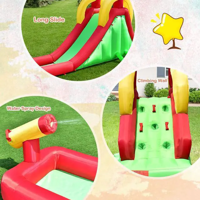 Alt view image 7 of 7 - SlickBlue Inflatable Water Slide Bounce House with Climbing Wall and Jumper with 380W Blower